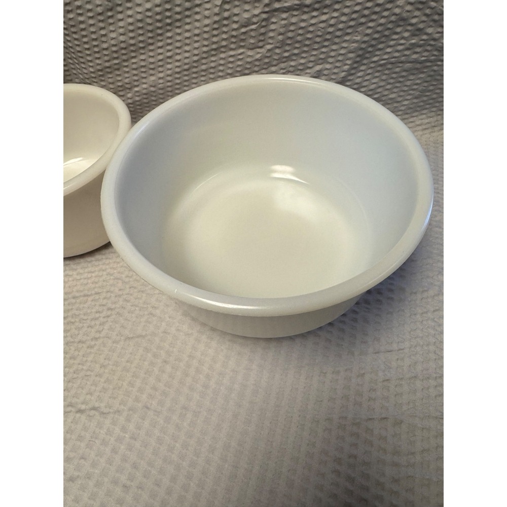 Vintage White Glass Mixing Bowls Crock 6" & 9" Diameter Set of 2 - Picture 2 of 16